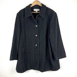 Women’s Vintage Elizabeth Wool Pea Coat Sz 24 W Dark Gray Herringbone Office